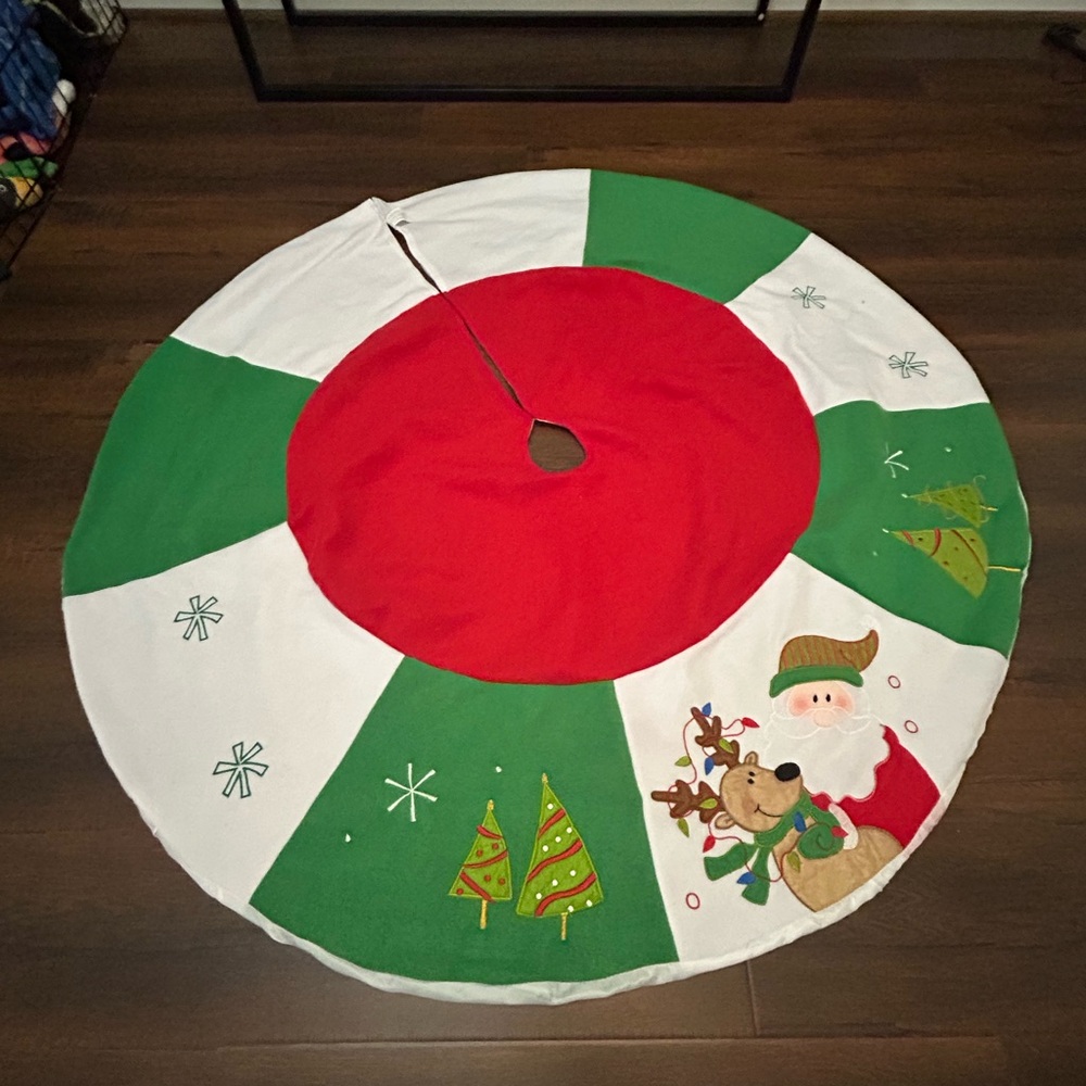Festive Christmas Tree Skirt with Santa and Reindeer